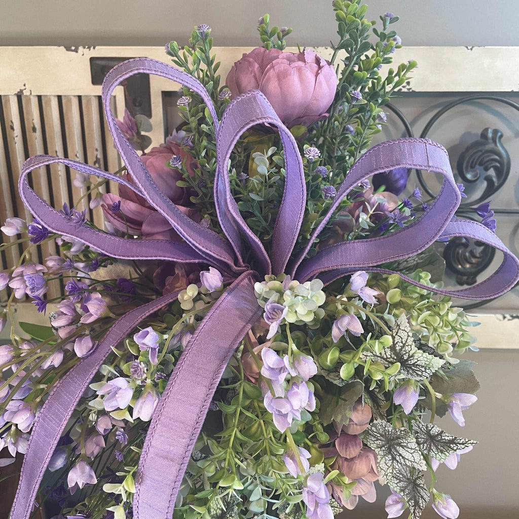 Lavender Peony Floral Arrangement in Pewter Ceramic Vase - Spring