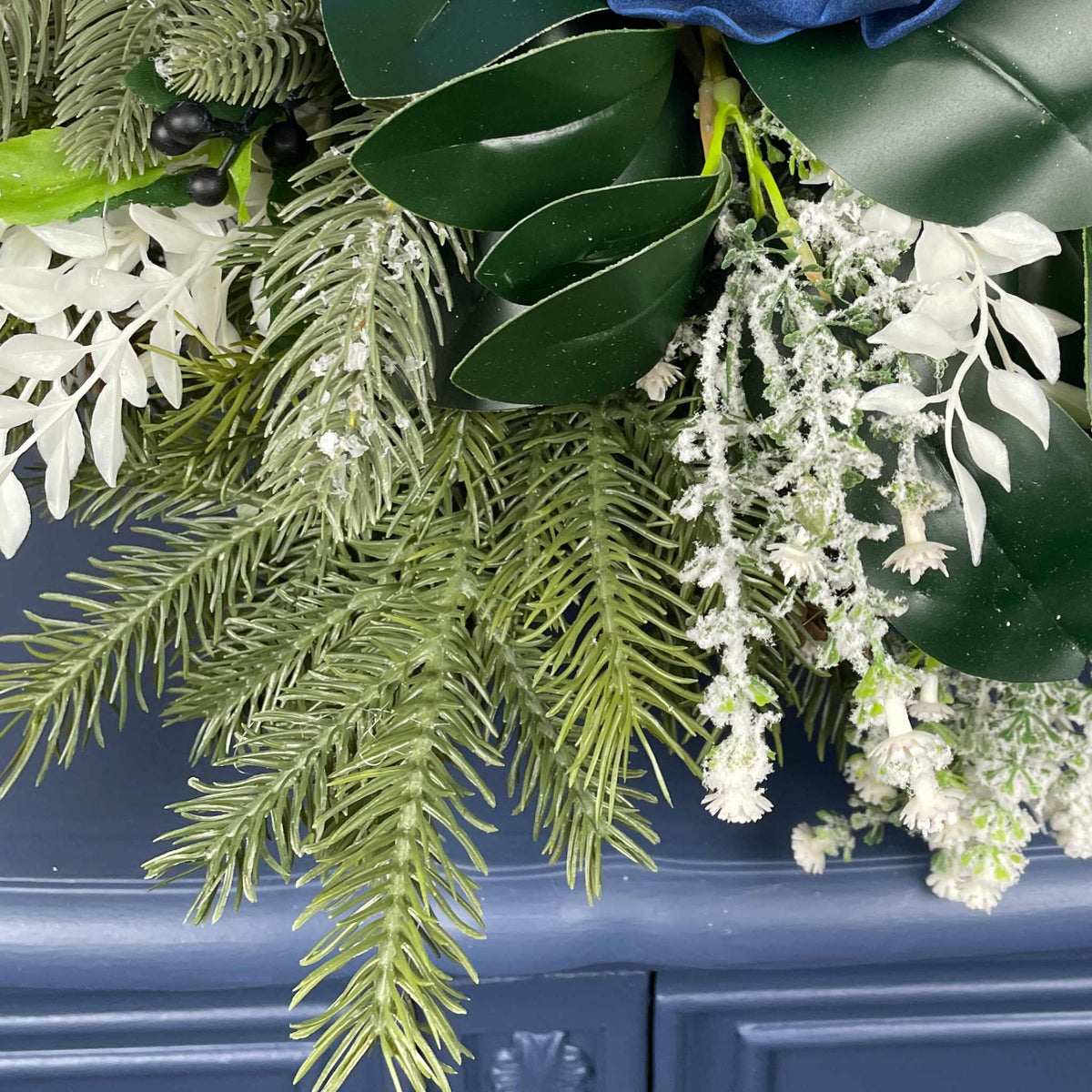 Blue and Silver Christmas Centerpiece With White Accents - 20 Inch