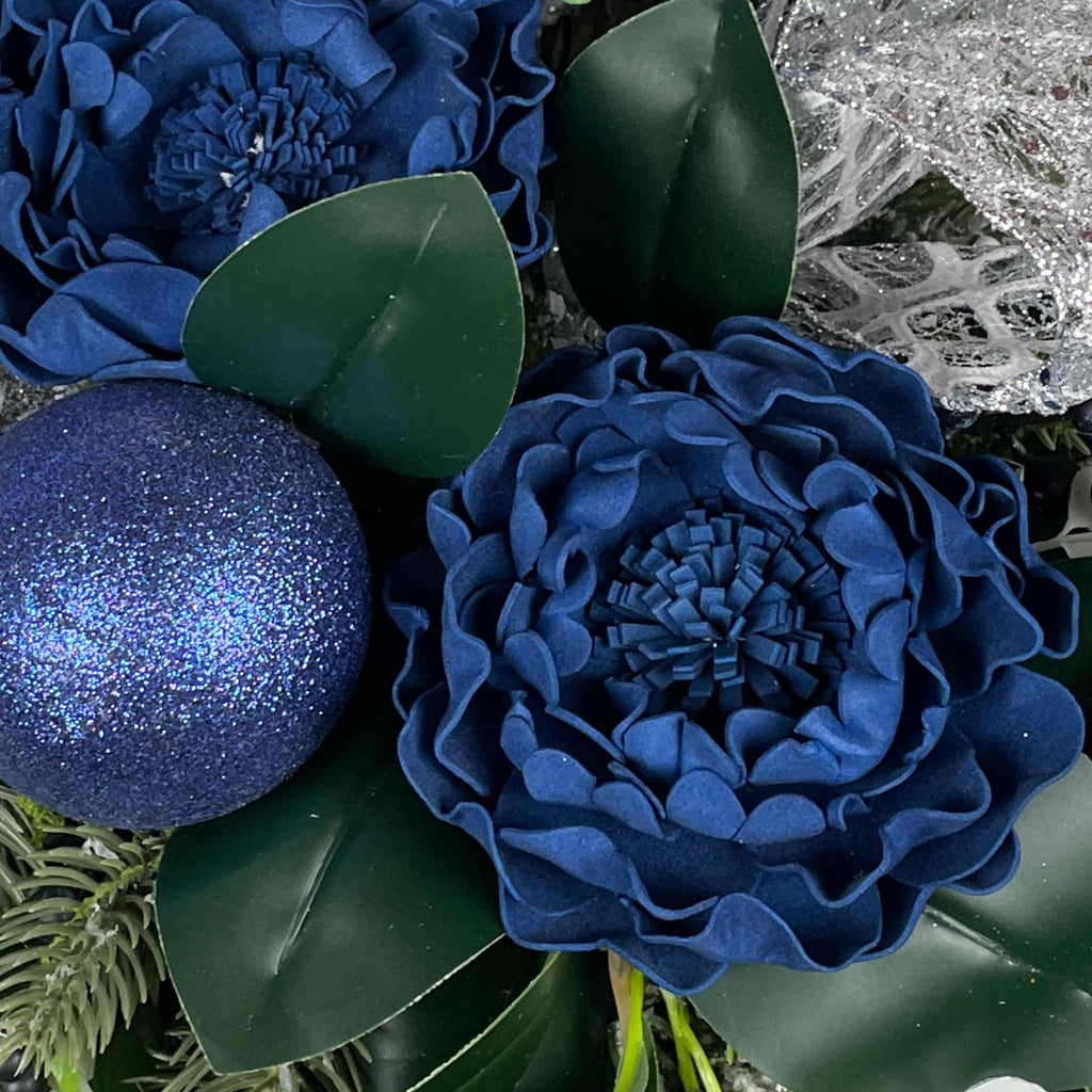 Blue and Silver Christmas Centerpiece With White Accents - 20 Inch
