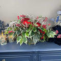 Christmas Centerpiece with Oversized Red Ornaments & Snow Branches