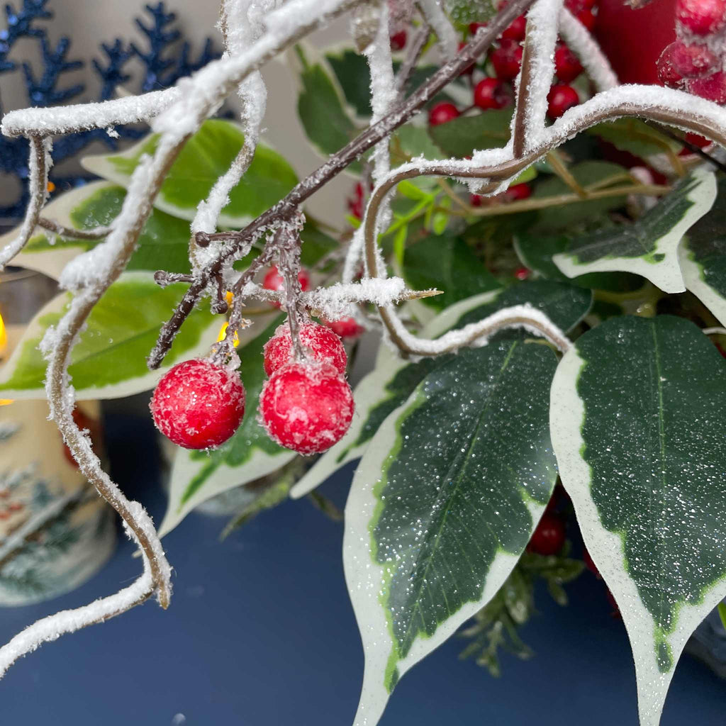 Christmas Centerpiece with Oversized Red Ornaments & Snow Branches