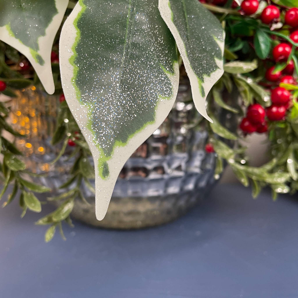 Christmas Centerpiece with Oversized Red Ornaments & Snow Branches
