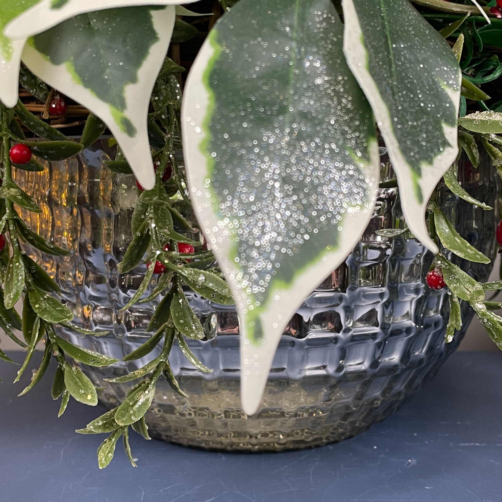 Christmas Centerpiece with Oversized Red Ornaments & Snow Branches