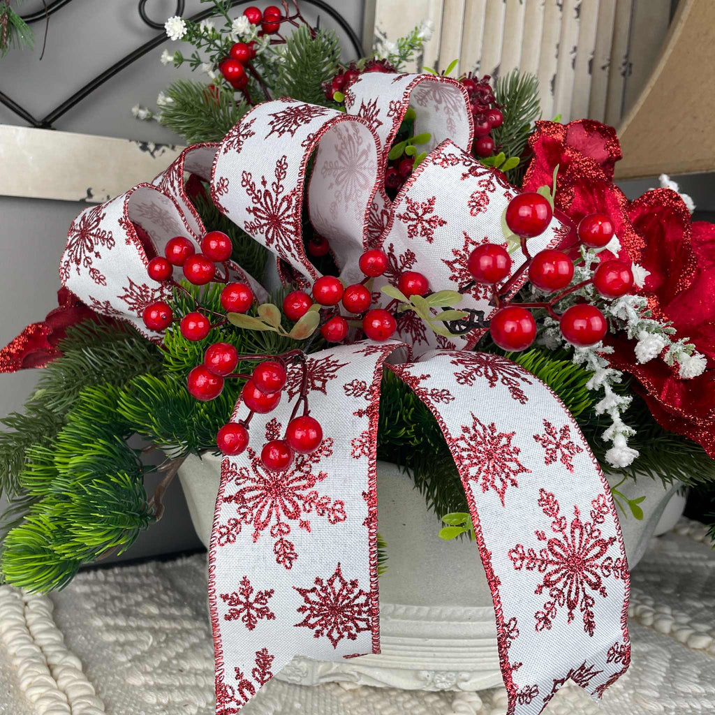 Christmas Centerpiece Red Magnolia Winter Floral Arrangement White