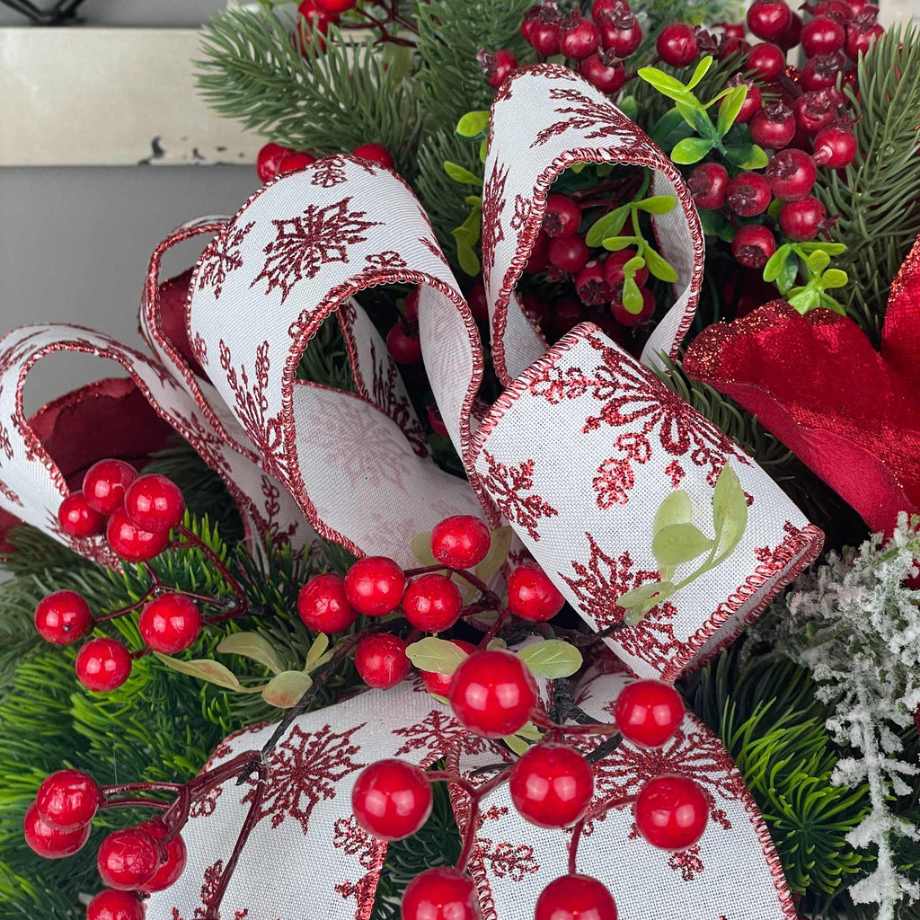 Christmas Centerpiece Red Magnolia Winter Floral Arrangement White