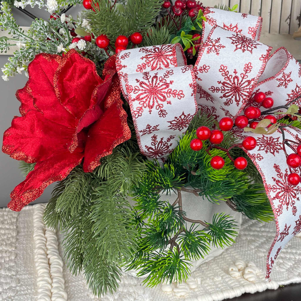 Christmas Centerpiece Red Magnolia Winter Floral Arrangement White