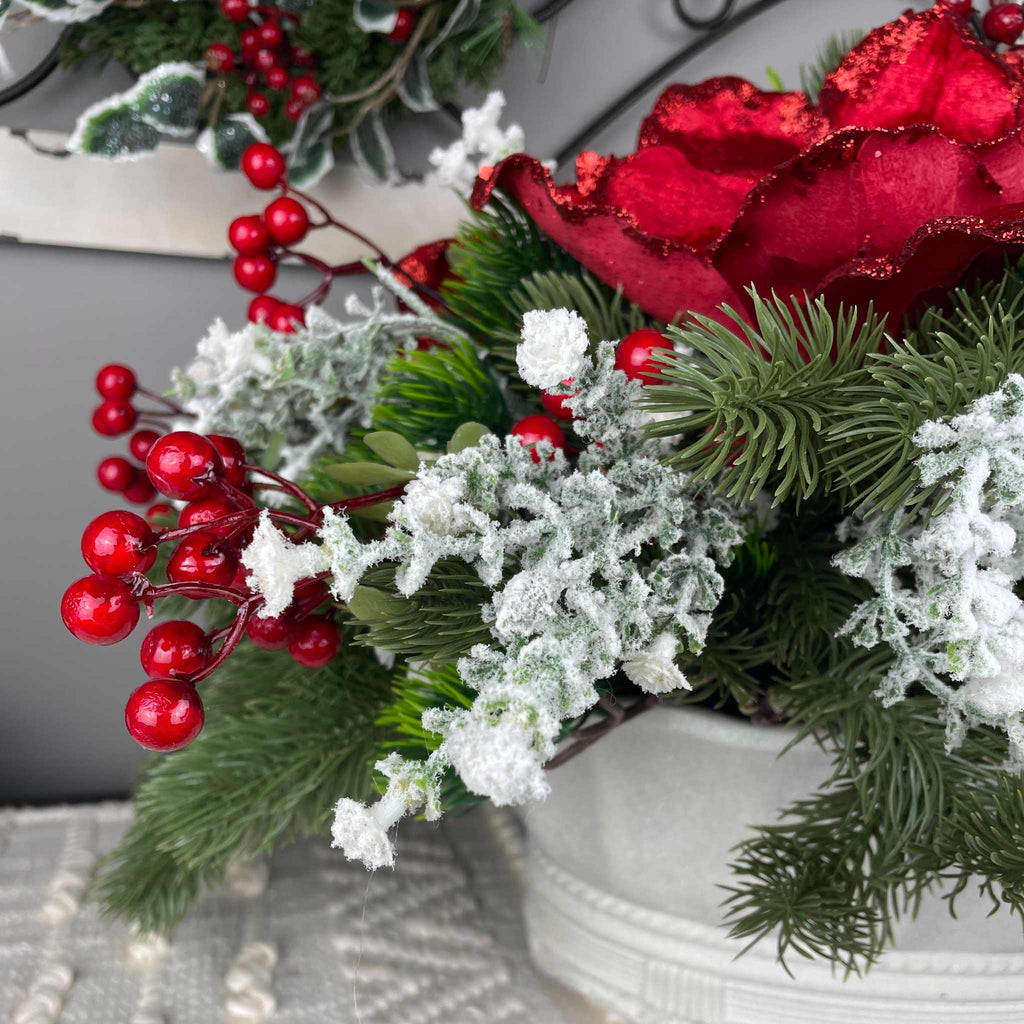 Christmas Centerpiece Red Magnolia Winter Floral Arrangement White