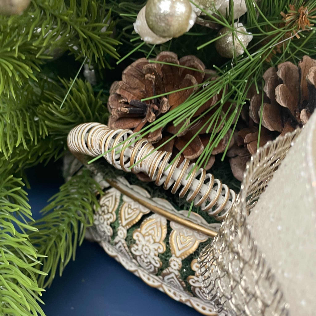 Champagne Poinsettia Christmas Centerpiece in Cream Metal Tray