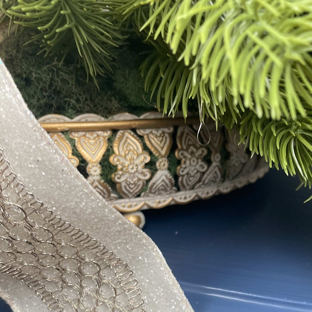 Champagne Poinsettia Christmas Centerpiece in Cream Metal Tray