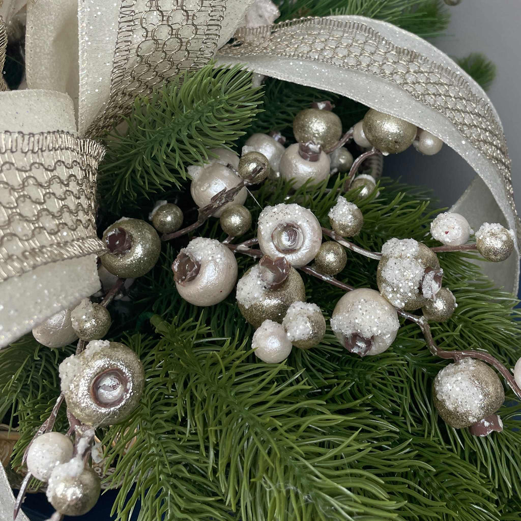 Champagne Poinsettia Christmas Centerpiece in Cream Metal Tray