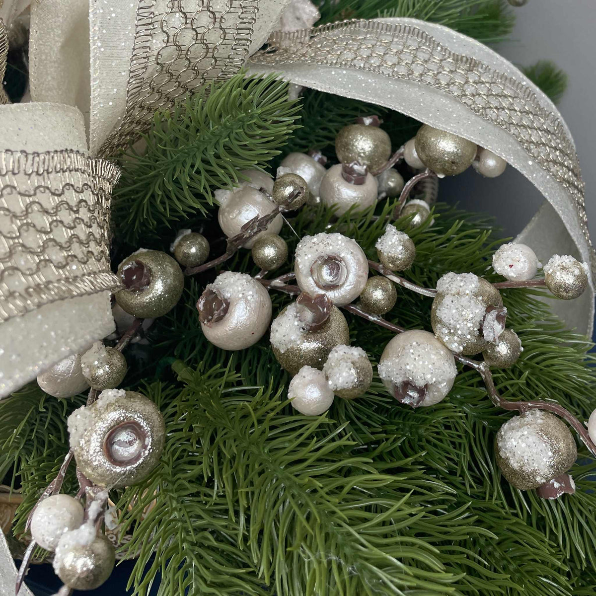Champagne Poinsettia Christmas Centerpiece in Cream Metal Tray