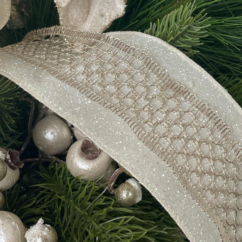 Champagne Poinsettia Christmas Centerpiece in Cream Metal Tray