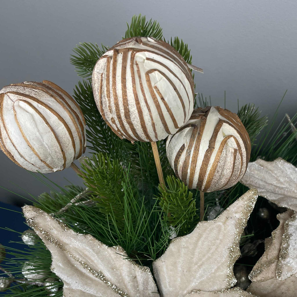 Champagne Poinsettia Christmas Centerpiece in Cream Metal Tray