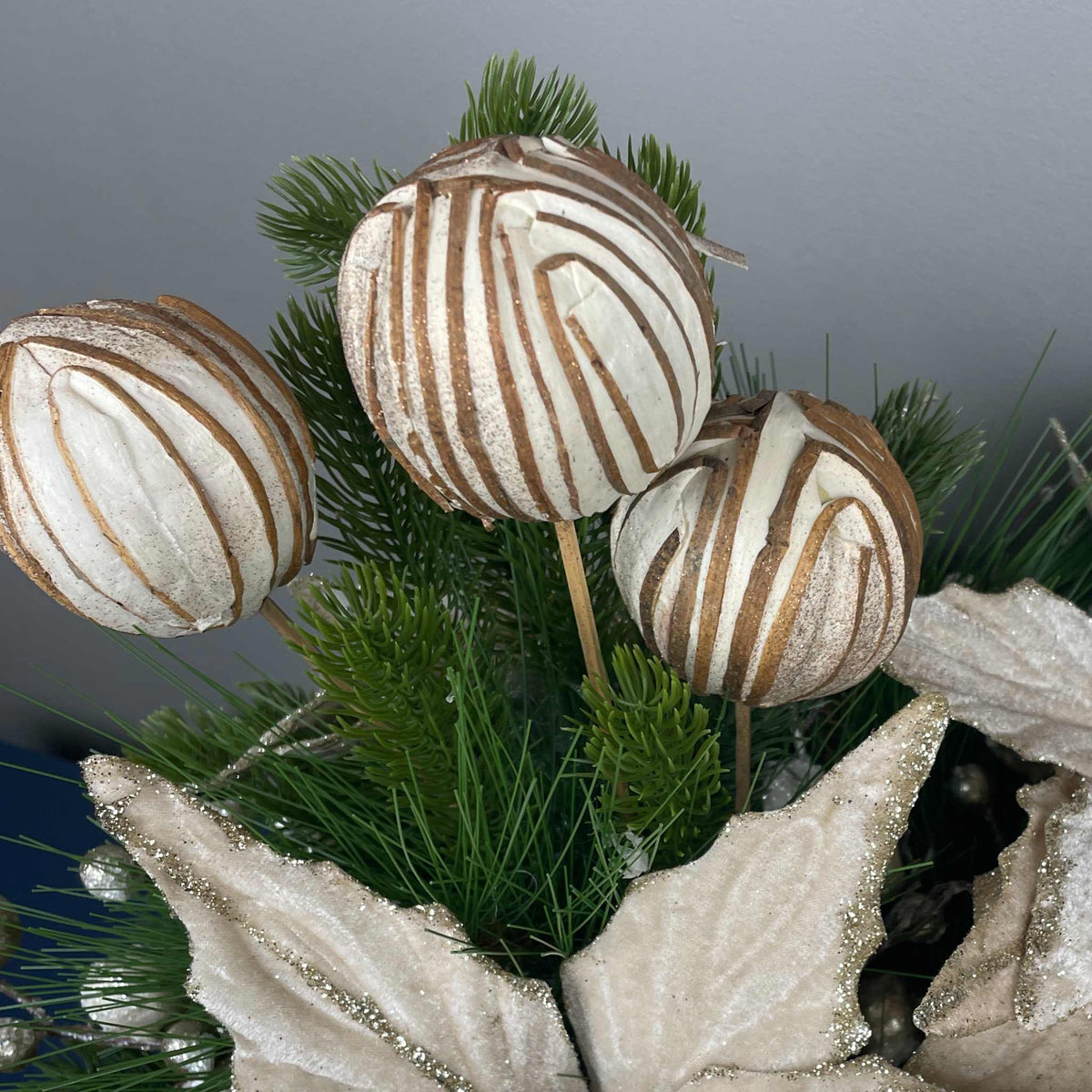Champagne Poinsettia Christmas Centerpiece in Cream Metal Tray