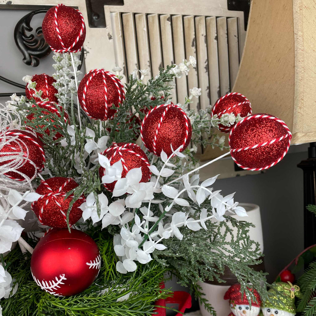 Christmas Centerpiece Santa Belt Basket Red Magnolia Arrangement