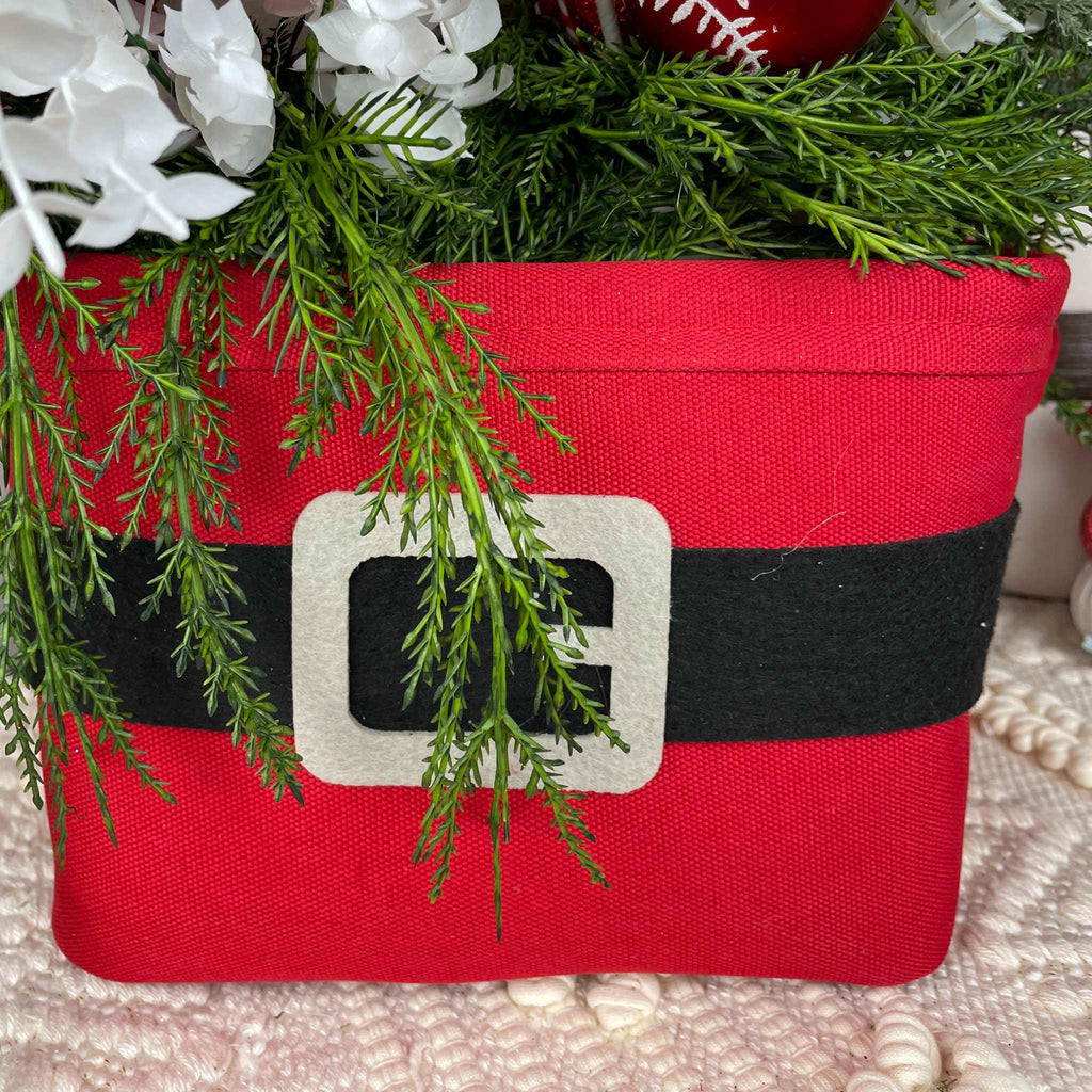 Christmas Centerpiece Santa Belt Basket Red Magnolia Arrangement