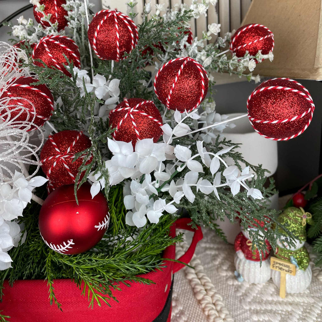 Christmas Centerpiece Santa Belt Basket Red Magnolia Arrangement