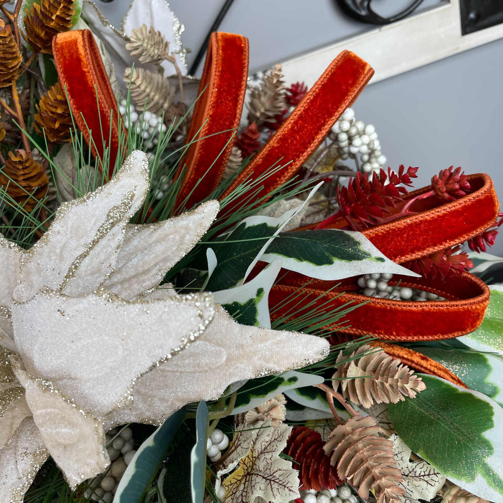 Champagne Poinsettia Christmas Centerpiece in Gold Glass Bowl