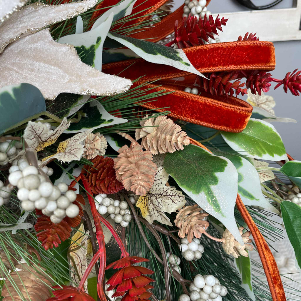 Champagne Poinsettia Christmas Centerpiece in Gold Glass Bowl