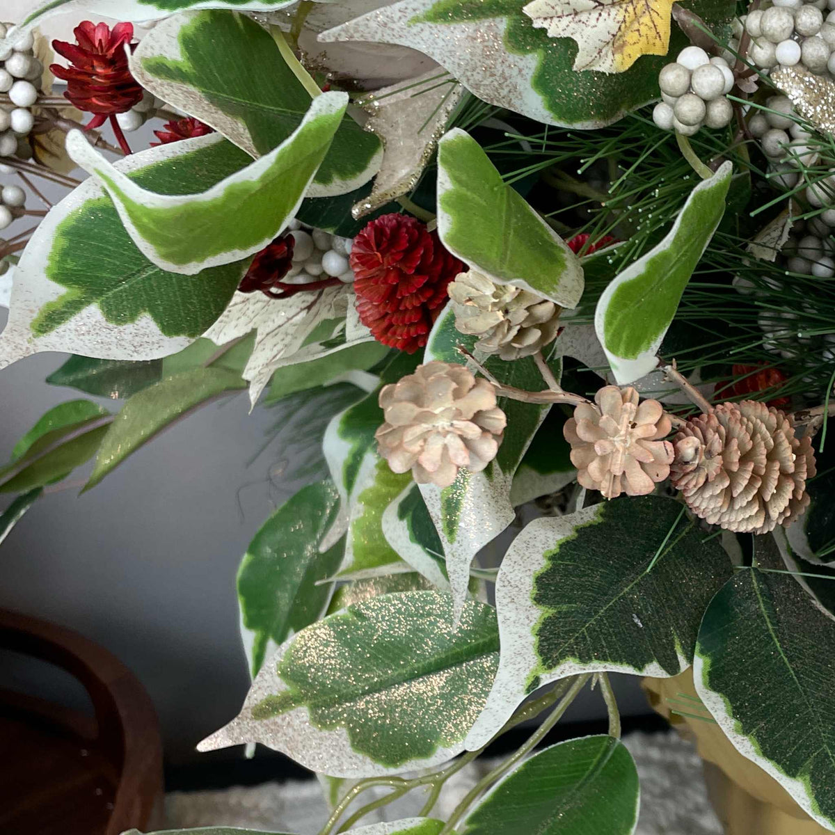 Champagne Poinsettia Christmas Centerpiece in Gold Glass Bowl