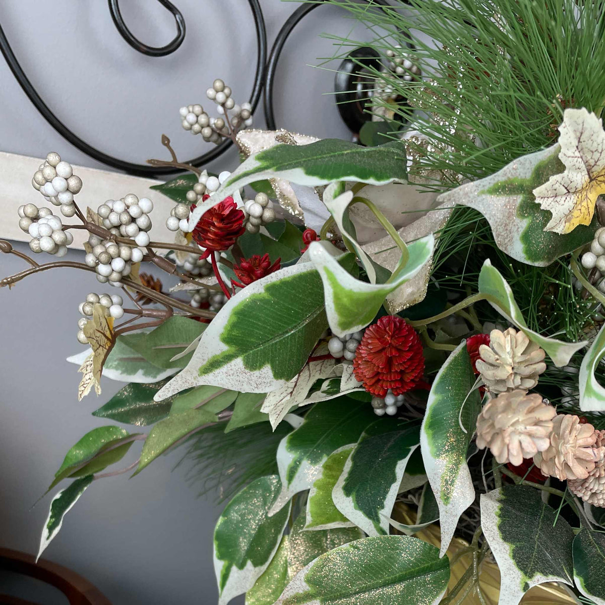 Champagne Poinsettia Christmas Centerpiece in Gold Glass Bowl