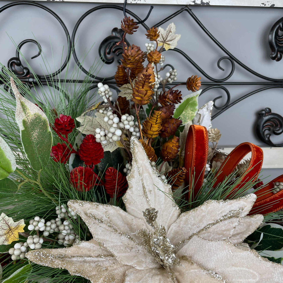 Champagne Poinsettia Christmas Centerpiece in Gold Glass Bowl