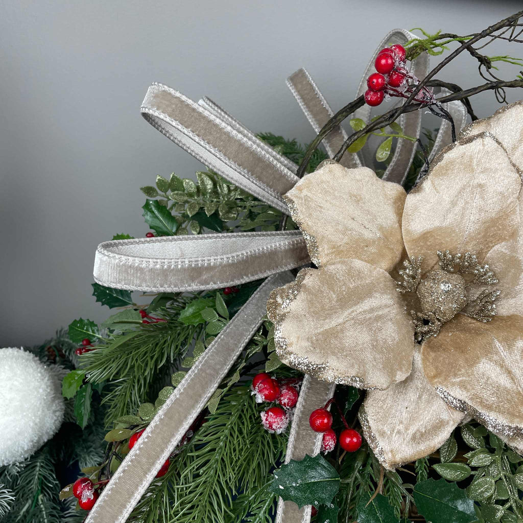 Christmas Centerpiece with Champagne Magnolia & Premium Bow