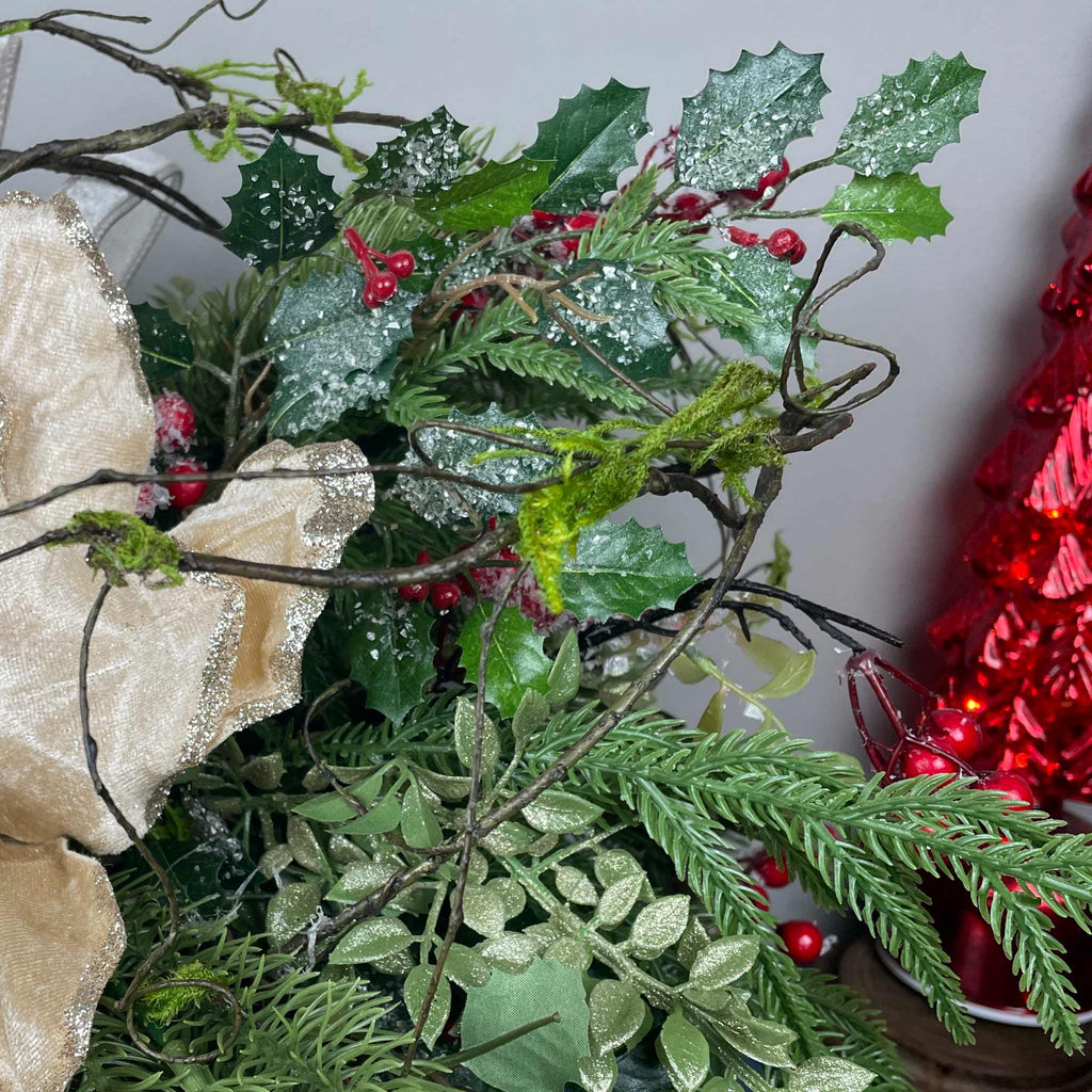 Christmas Centerpiece with Champagne Magnolia & Premium Bow
