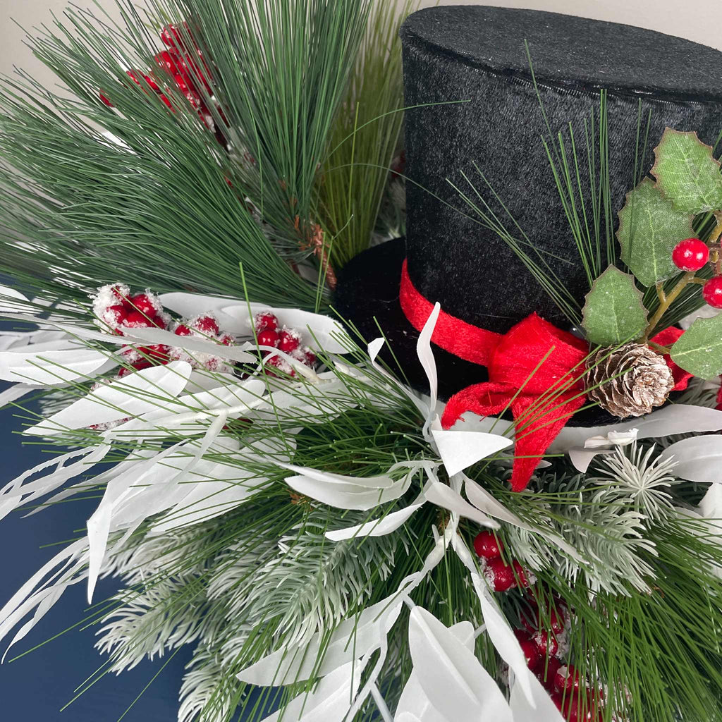 Christmas Top Hat Centerpiece in White Wood Dough Bowl - Winter Holiday