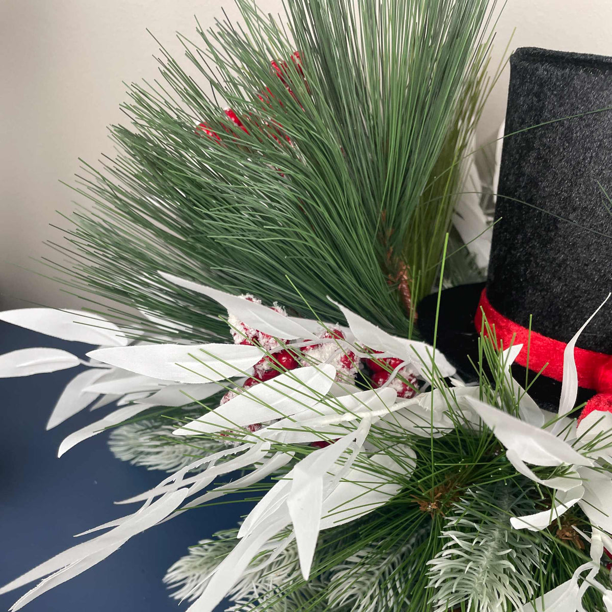 Christmas Top Hat Centerpiece in White Wood Dough Bowl - Winter Holiday