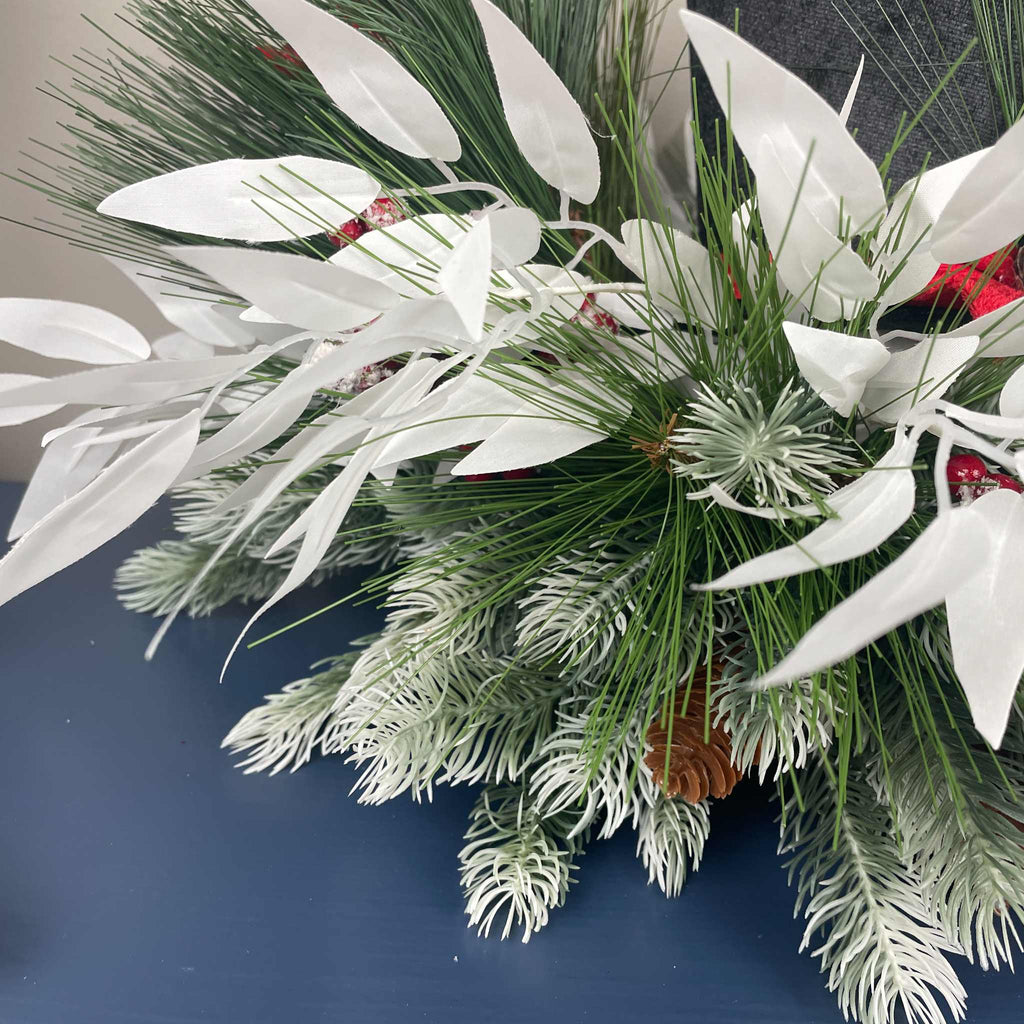 Christmas Top Hat Centerpiece in White Wood Dough Bowl - Winter Holiday