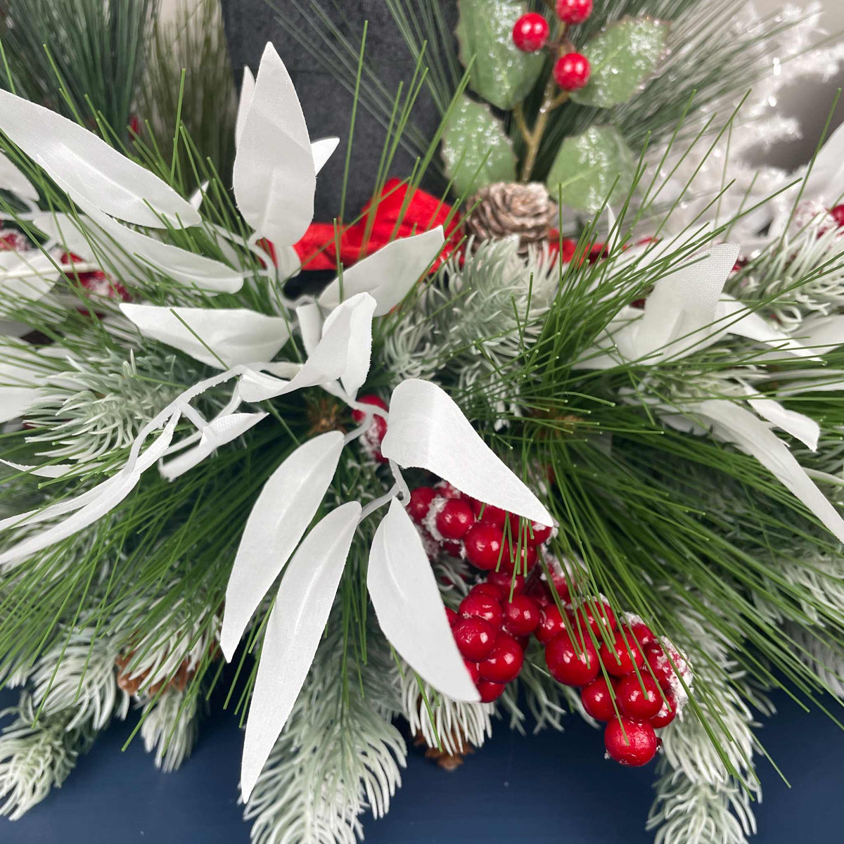 Christmas Top Hat Centerpiece in White Wood Dough Bowl - Winter Holiday