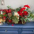 Christmas Holiday Planter Red Magnolia Pine Berries Winter Decor