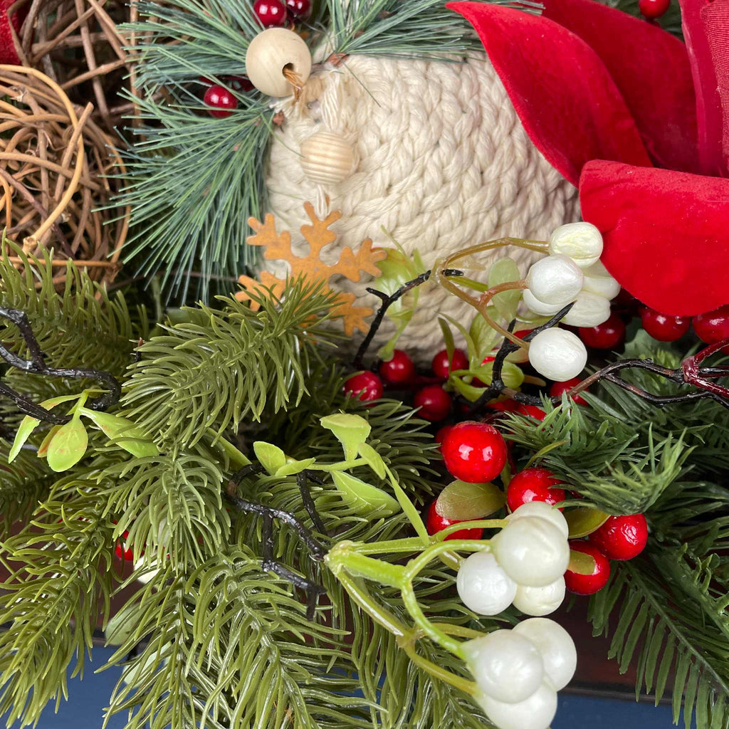 Christmas Holiday Planter Red Magnolia Pine Berries Winter Decor