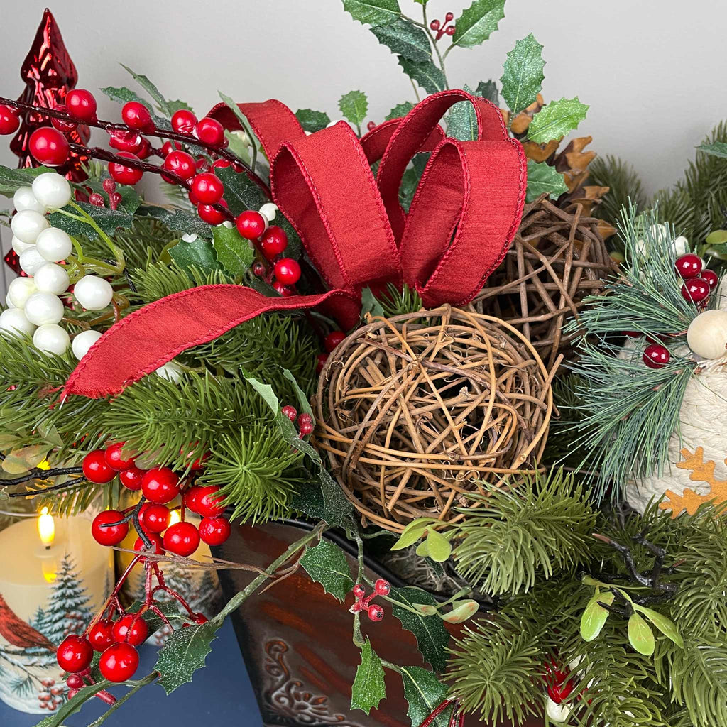 Christmas Holiday Planter Red Magnolia Pine Berries Winter Decor