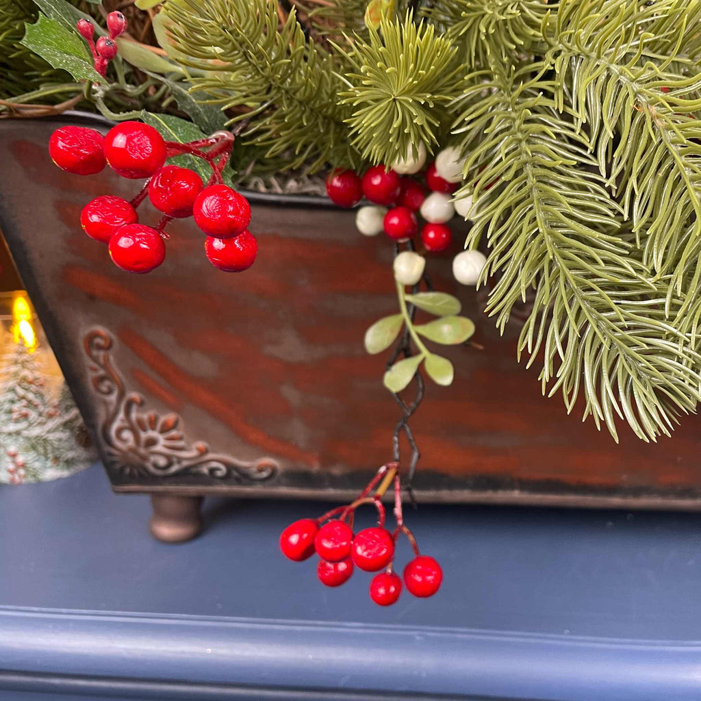 Christmas Holiday Planter Red Magnolia Pine Berries Winter Decor