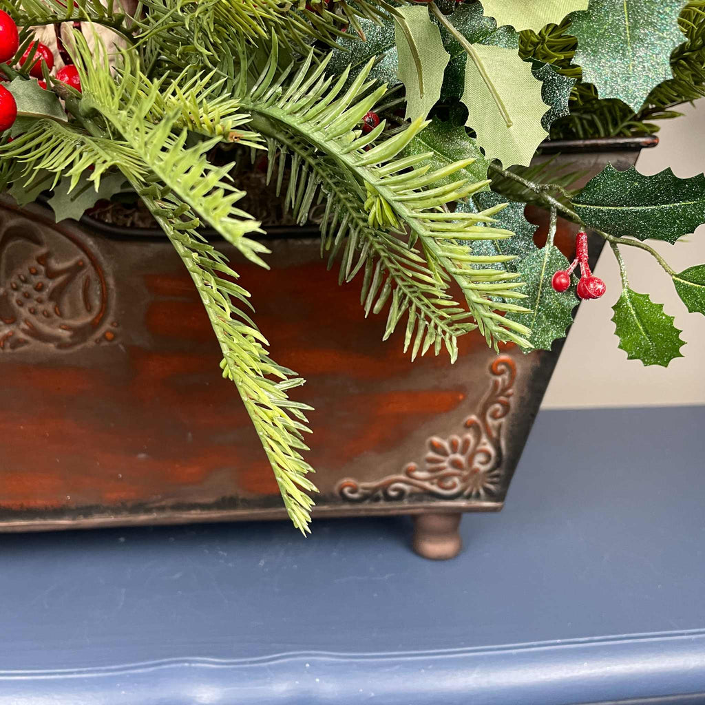 Christmas Holiday Planter Red Magnolia Pine Berries Winter Decor