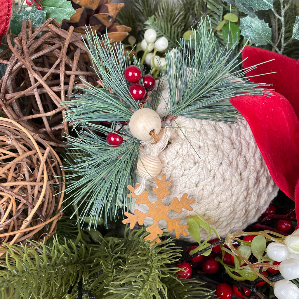 Christmas Holiday Planter Red Magnolia Pine Berries Winter Decor