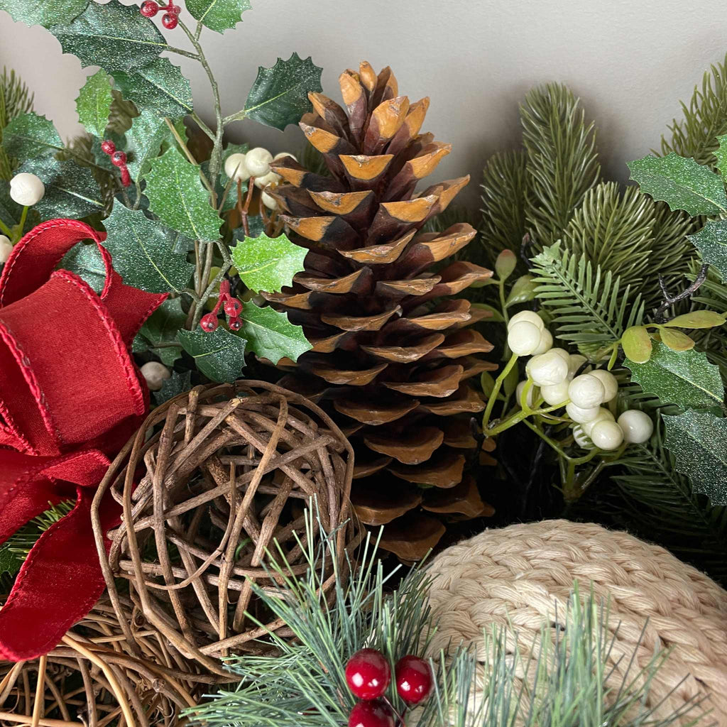 Christmas Holiday Planter Red Magnolia Pine Berries Winter Decor