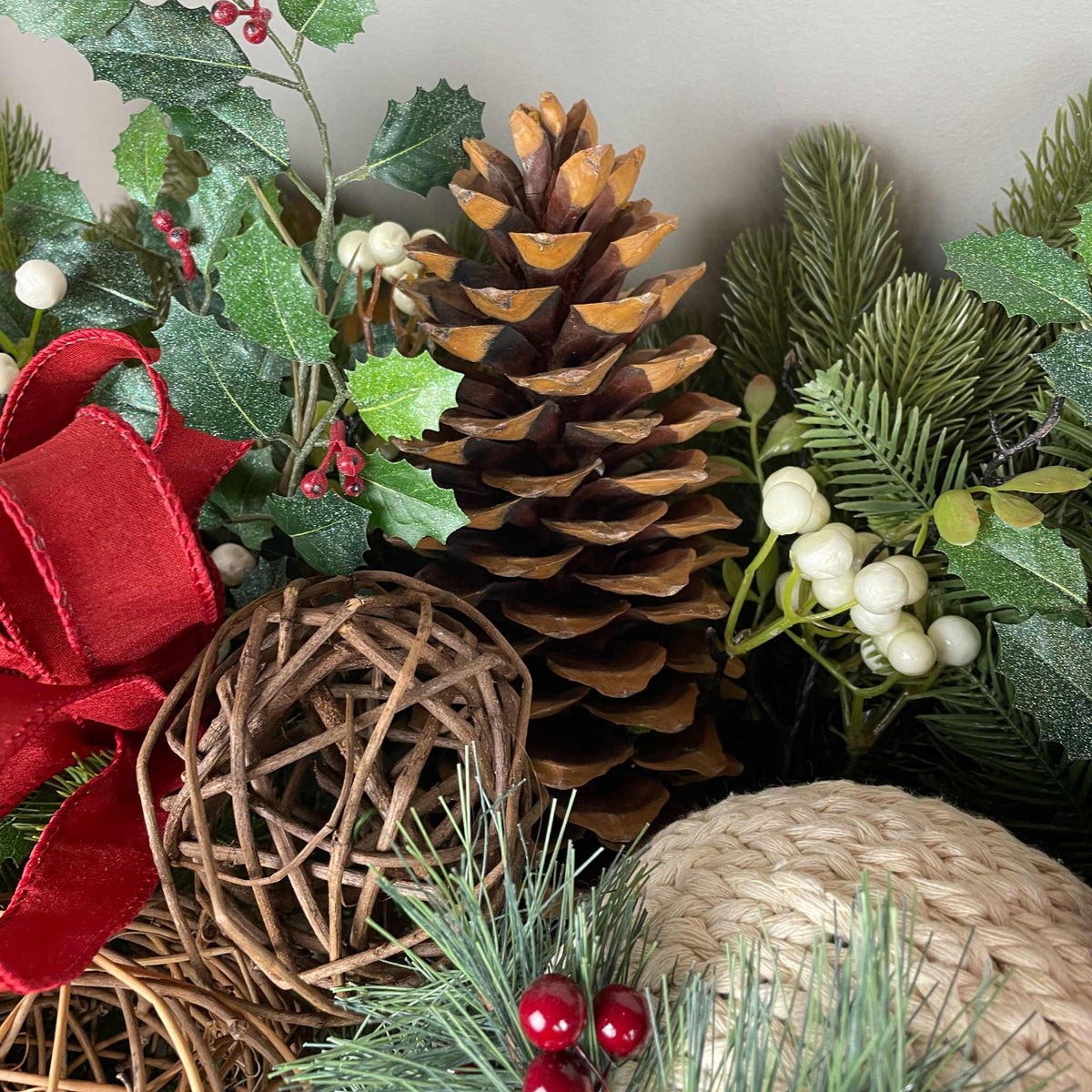 Christmas Holiday Planter Red Magnolia Pine Berries Winter Decor