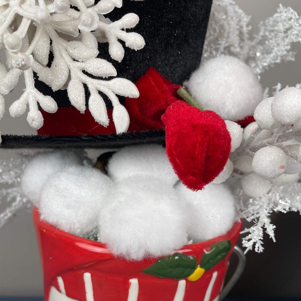 Snowman Christmas Mug Arrangement with Black Top Hat & Snowflake