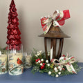 Vintage Copper Candle Christmas Lantern Centerpiece with Candle & Red Truck Bow