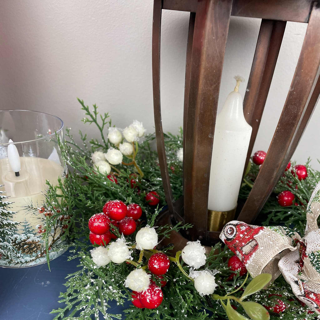 Vintage Copper Candle Christmas Lantern Centerpiece with Candle & Red Truck Bow
