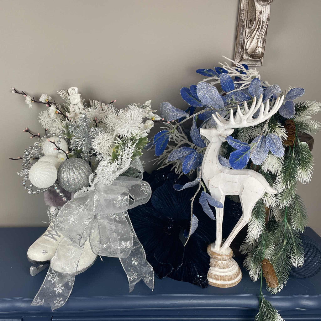 Winter Ice Skate Centerpiece with White & Silver Christmas Decor