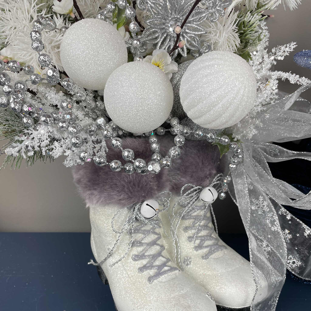 Winter Ice Skate Centerpiece with White & Silver Christmas Decor