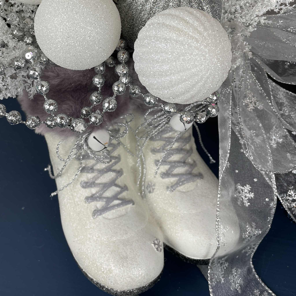 Winter Ice Skate Centerpiece with White & Silver Christmas Decor