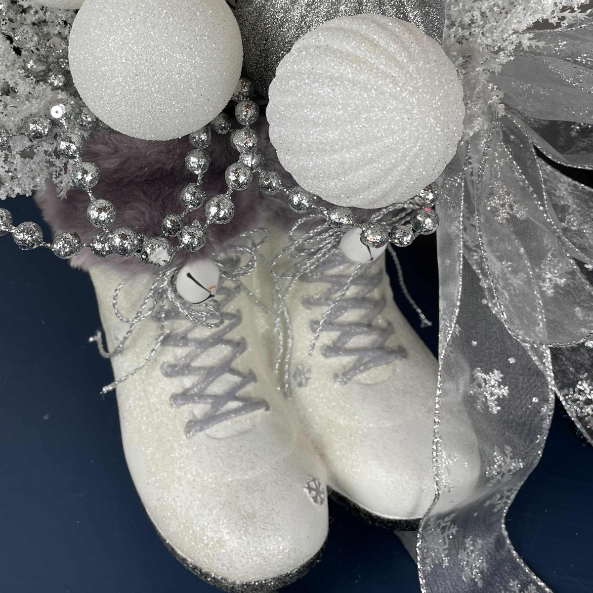 Winter Ice Skate Centerpiece with White & Silver Christmas Decor