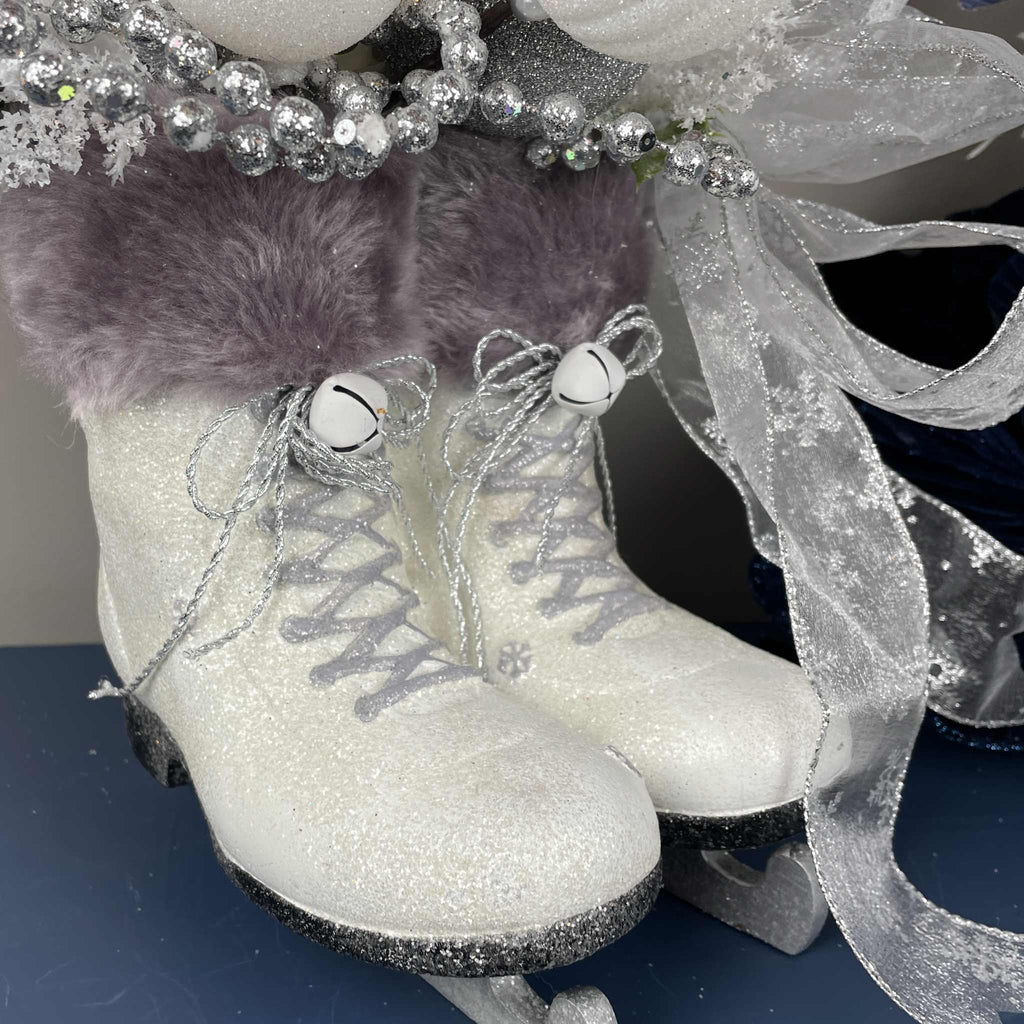 Winter Ice Skate Centerpiece with White & Silver Christmas Decor