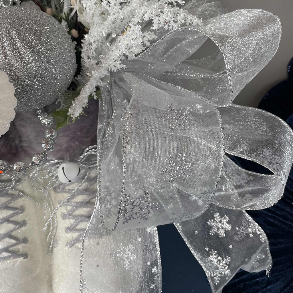 Winter Ice Skate Centerpiece with White & Silver Christmas Decor