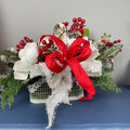 Christmas Floral Centerpiece Cream Basket Red Berries Magnolia Winter